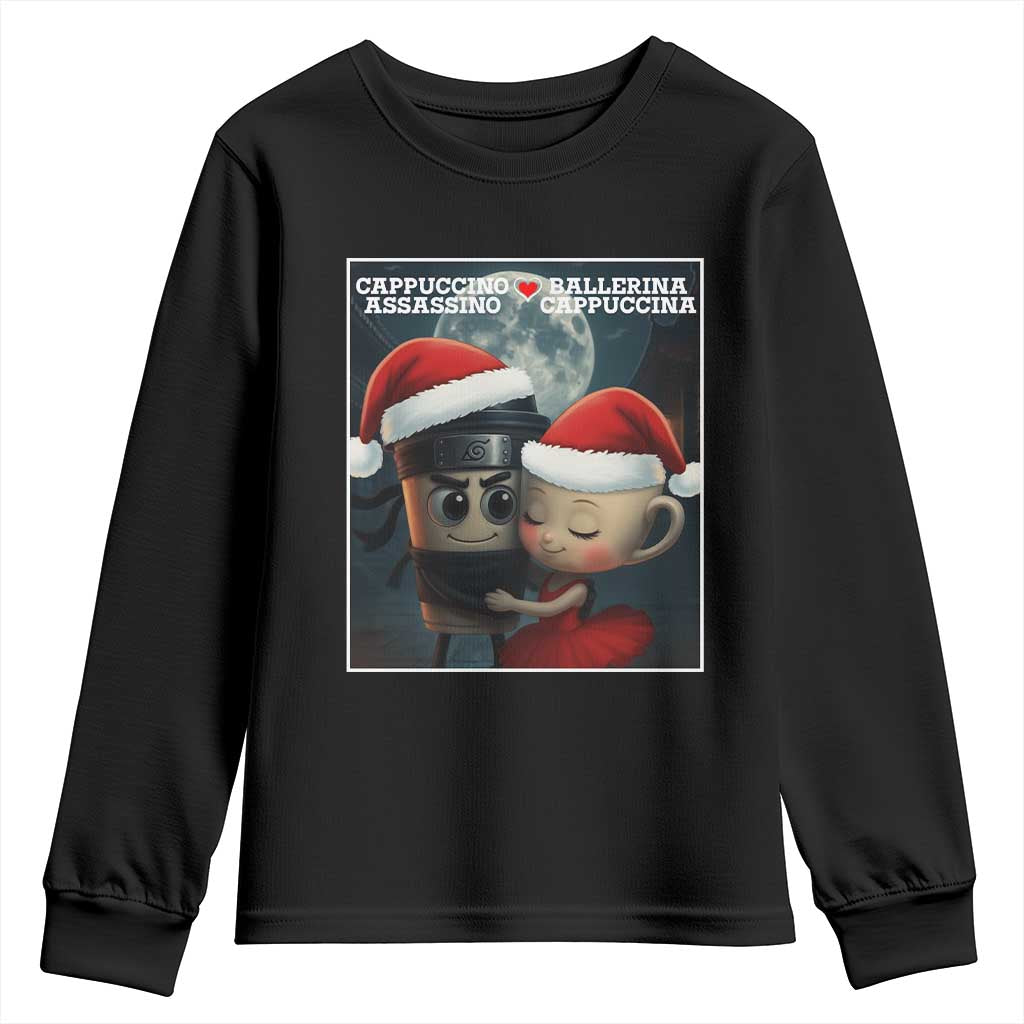 Funny Christmas Couple Youth Sweatshirt Italian Brainrot Meme TS14 Black Print Your Wear