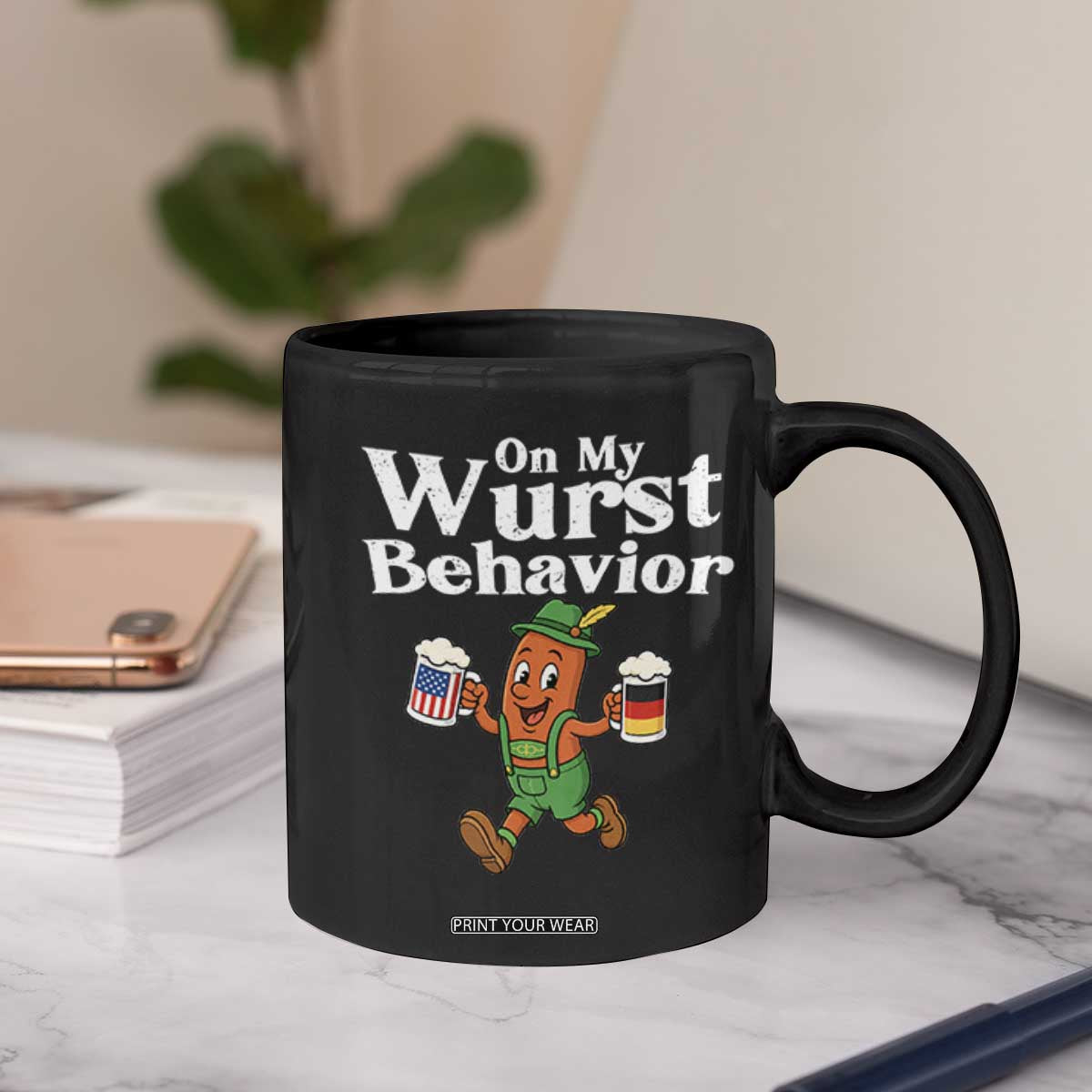 Oktoberfest On My Wurst Behavior Coffee Mug Beer German American Flag Oktoberfest