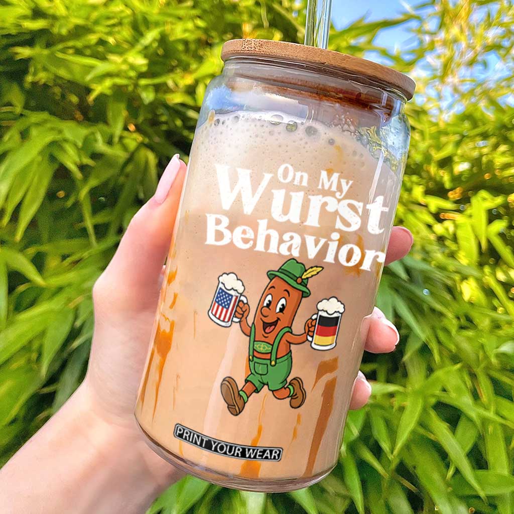 Oktoberfest On My Wurst Behavior Glass Can Beer German American Flag Oktoberfest