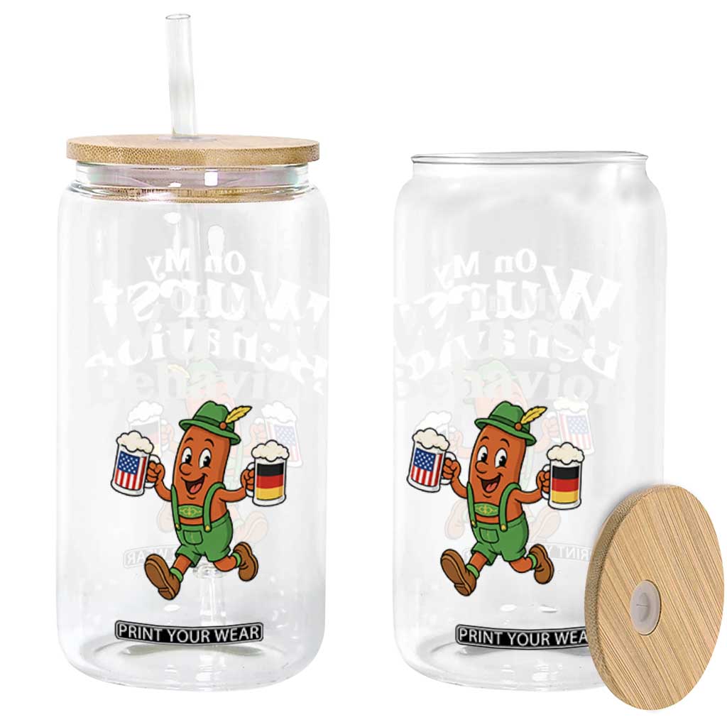 Oktoberfest On My Wurst Behavior Glass Can Beer German American Flag Oktoberfest
