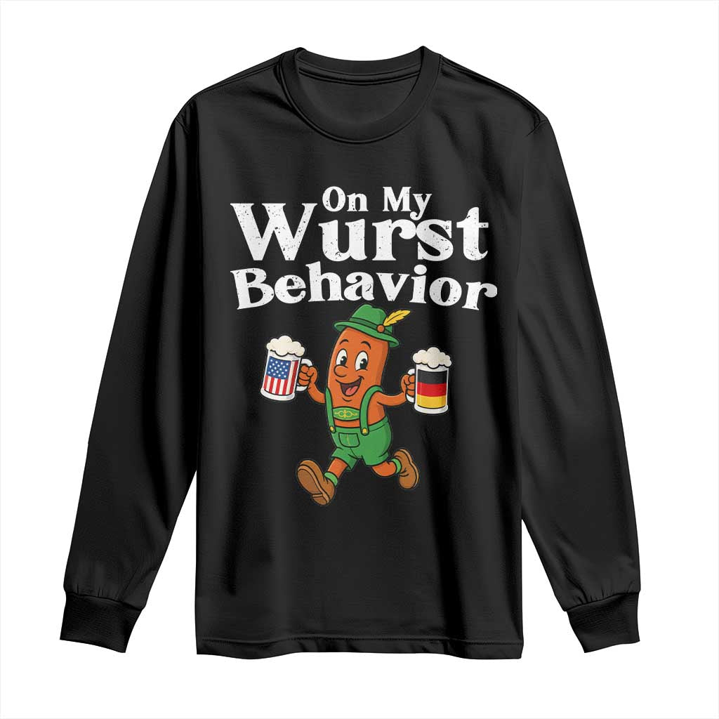 Oktoberfest On My Wurst Behavior Long Sleeve Shirt Beer German American Flag Oktoberfest