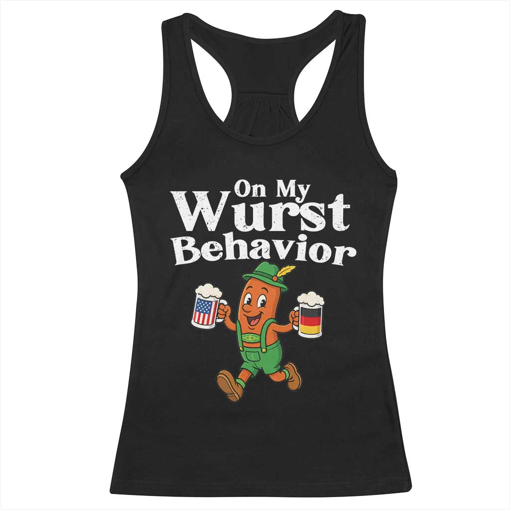 Oktoberfest On My Wurst Behavior Racerback Tank Top Beer German American Flag Oktoberfest