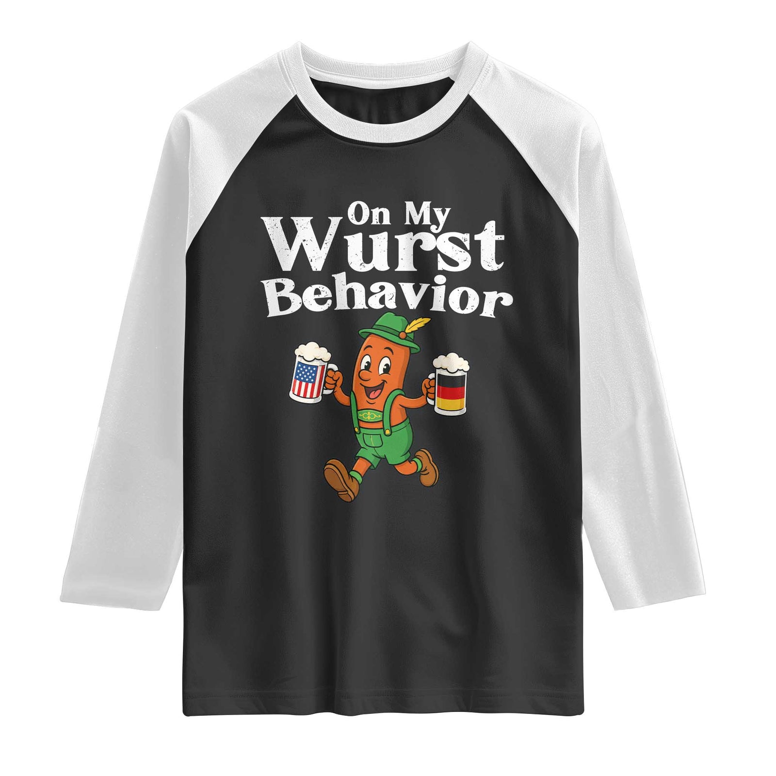 Oktoberfest On My Wurst Behavior Raglan Shirt Beer German American Flag Oktoberfest