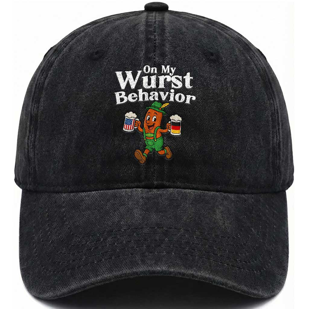 Oktoberfest On My Wurst Behavior Washed Cotton Baseball Cap Beer German American Flag Oktoberfest