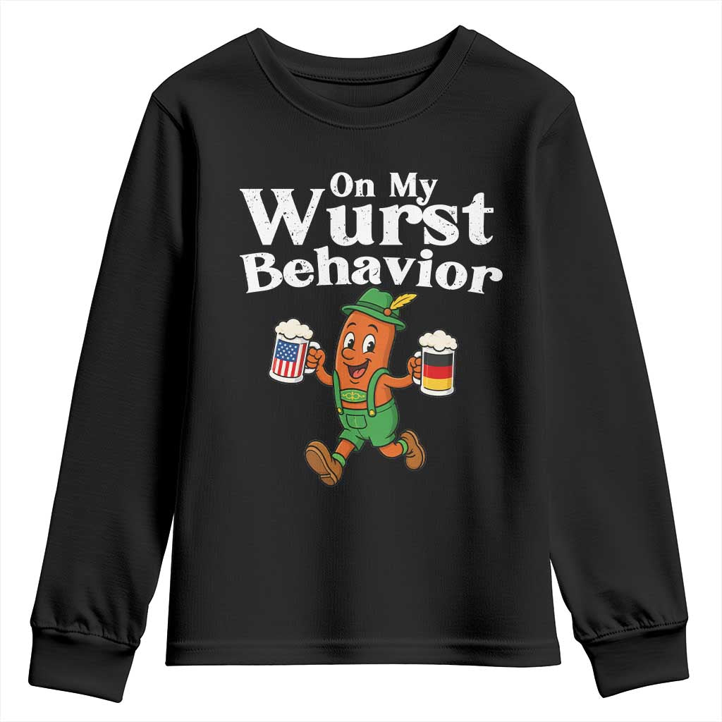Oktoberfest On My Wurst Behavior Youth Sweatshirt Beer German American Flag Oktoberfest