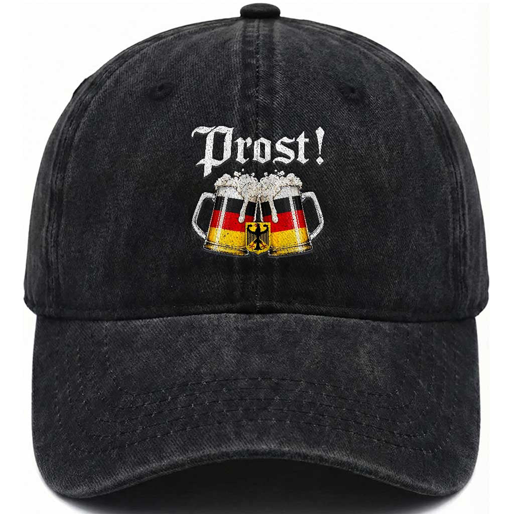Vintage Oktoberfest Beer Drinking Prost German Festival Washed Cotton Baseball Cap