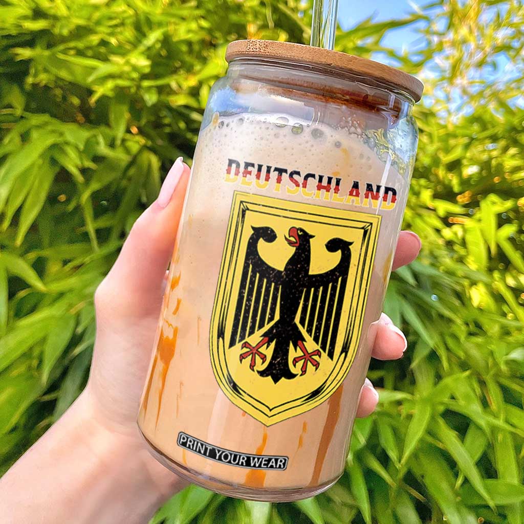 Deutschland Germany Eagle Federal Coat of Arms German Heritage Flag Glass Can