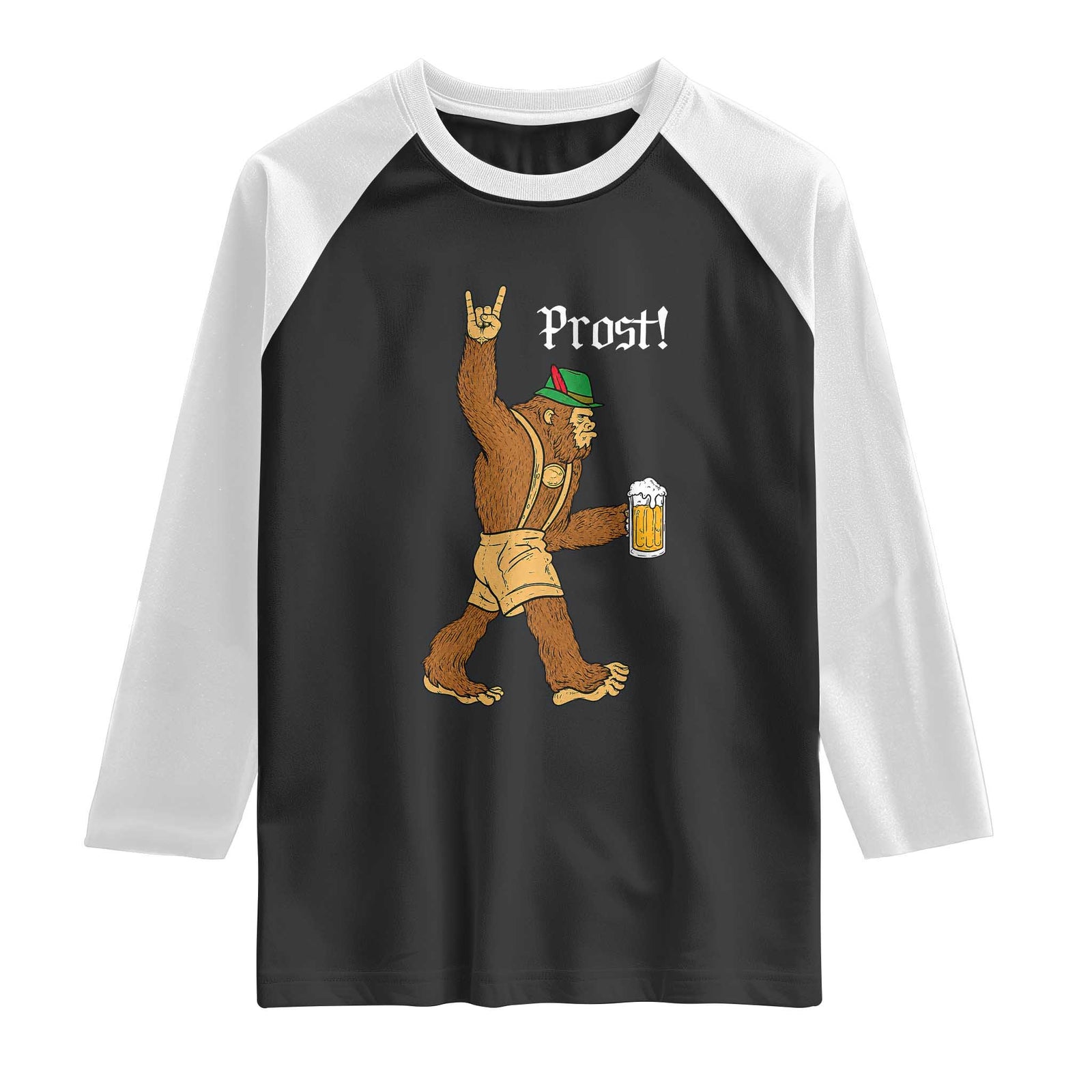 German Bigfoot Sasquatch Beer Lederhosen Raglan Shirt Funny Oktoberfest Drinking Prost