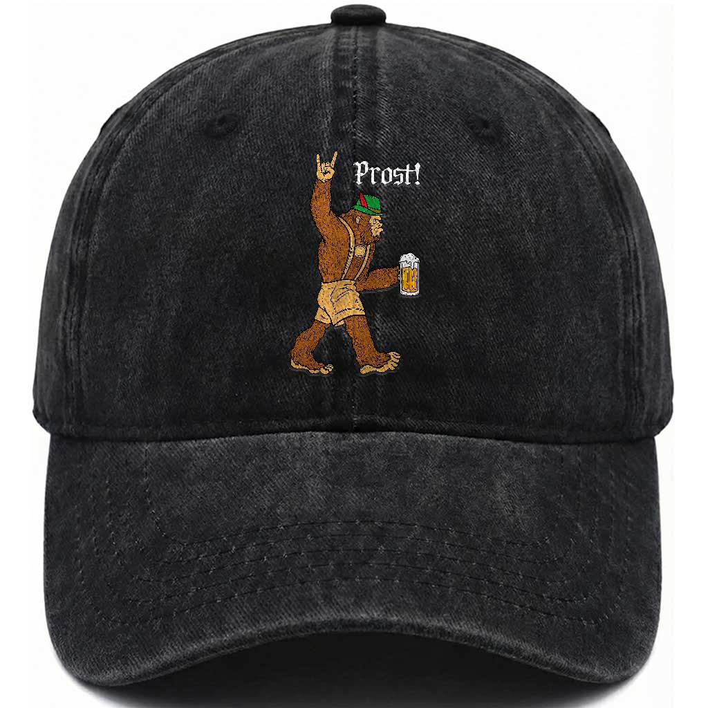 German Bigfoot Sasquatch Beer Lederhosen Washed Cotton Baseball Cap Funny Oktoberfest Drinking Prost