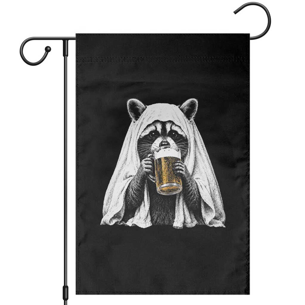 Funny Ghost Raccoon Drinking Beer Feral Halloween Garden Flag