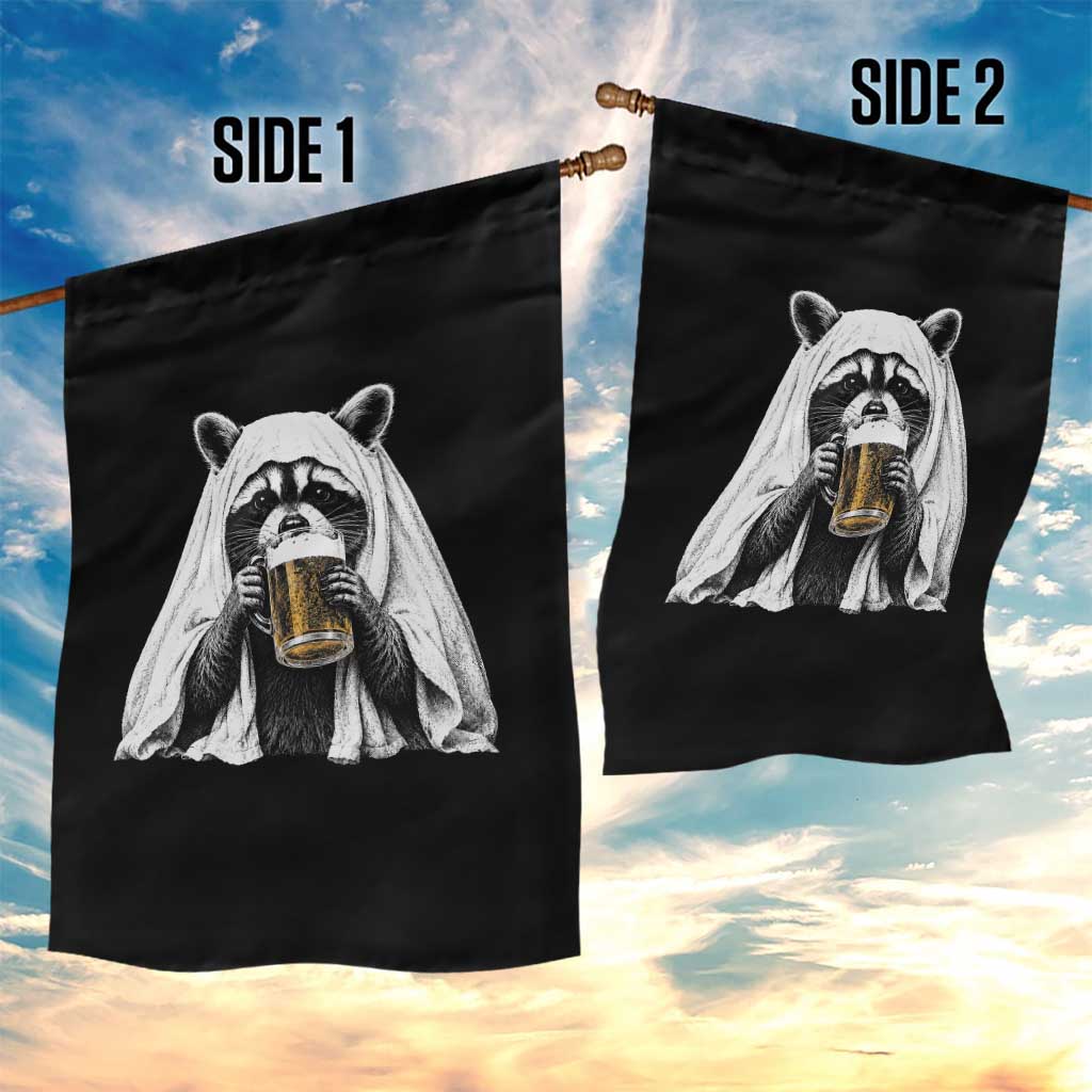 Funny Ghost Raccoon Drinking Beer Feral Halloween Garden Flag