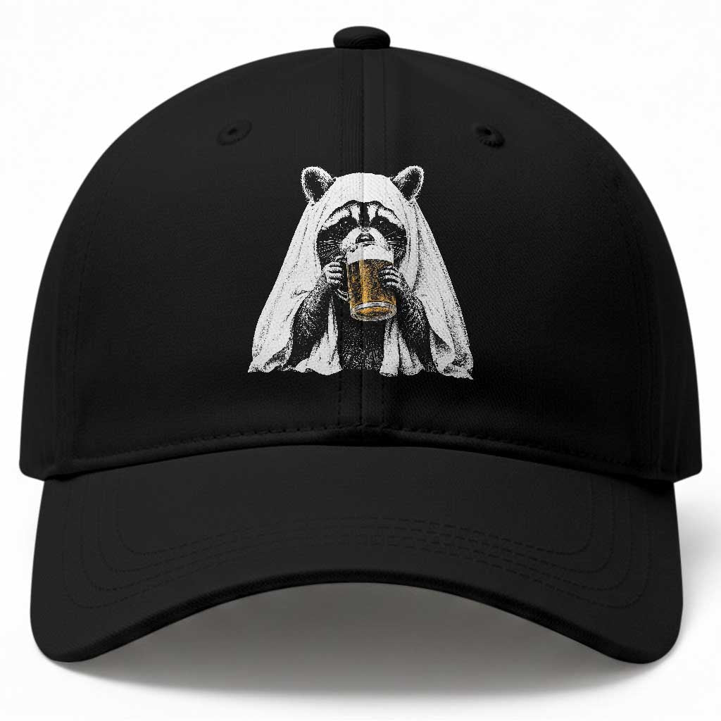 Funny Ghost Raccoon Drinking Beer Feral Halloween Baseball Cap