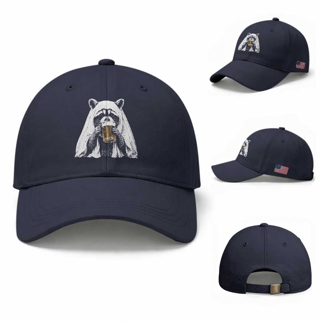 Funny Ghost Raccoon Drinking Beer Feral Halloween Baseball Cap