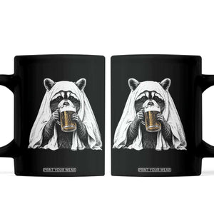 Funny Ghost Raccoon Drinking Beer Feral Halloween Coffee Mug
