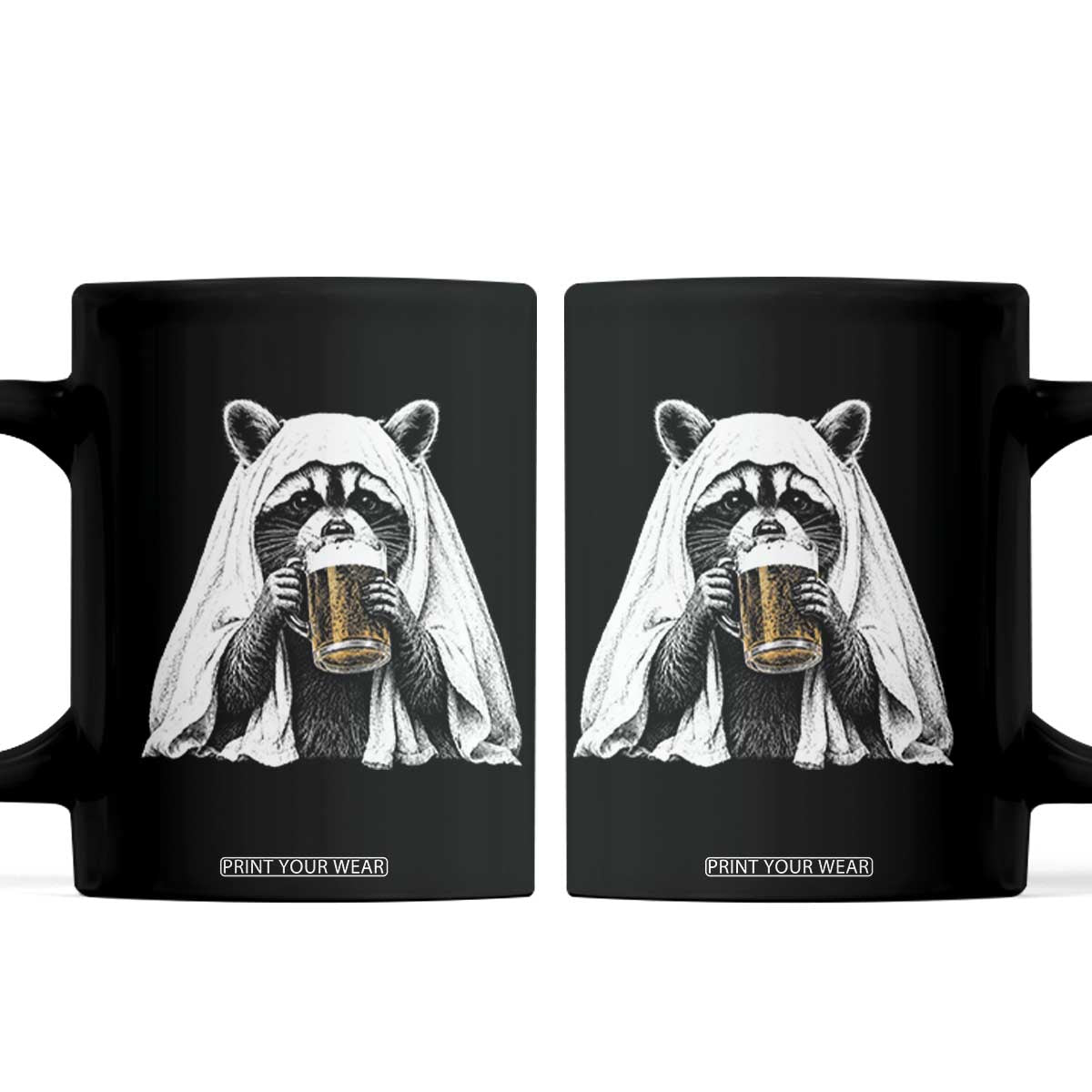Funny Ghost Raccoon Drinking Beer Feral Halloween Coffee Mug