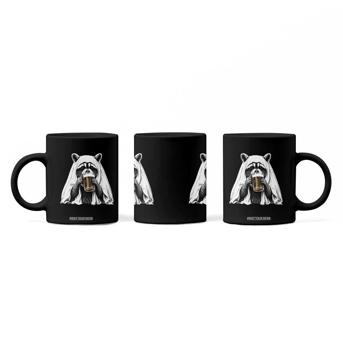 Funny Ghost Raccoon Drinking Beer Feral Halloween Coffee Mug