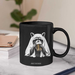 Funny Ghost Raccoon Drinking Beer Feral Halloween Coffee Mug