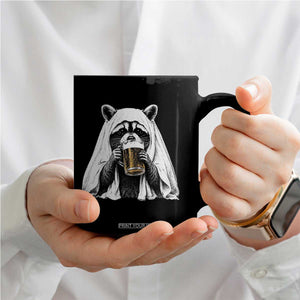 Funny Ghost Raccoon Drinking Beer Feral Halloween Coffee Mug