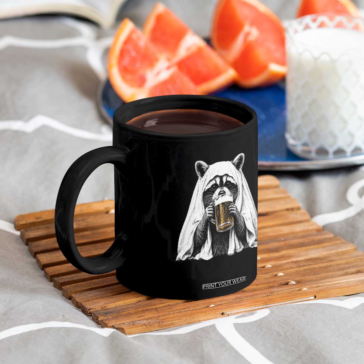 Funny Ghost Raccoon Drinking Beer Feral Halloween Coffee Mug
