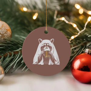 Funny Ghost Raccoon Drinking Beer Feral Halloween Ceramic Ornament