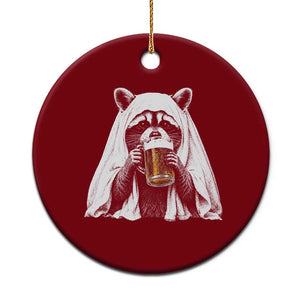 Funny Ghost Raccoon Drinking Beer Feral Halloween Ceramic Ornament