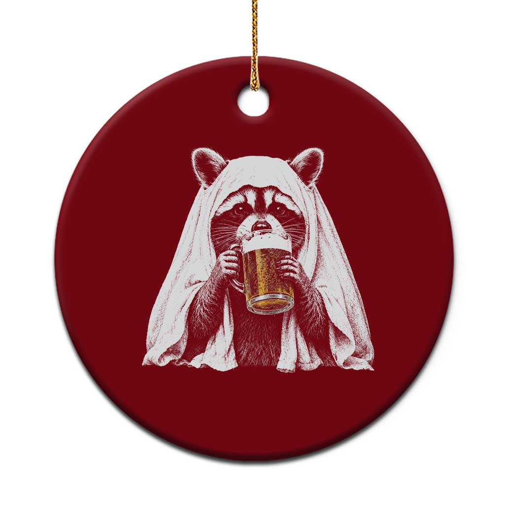 Funny Ghost Raccoon Drinking Beer Feral Halloween Ceramic Ornament