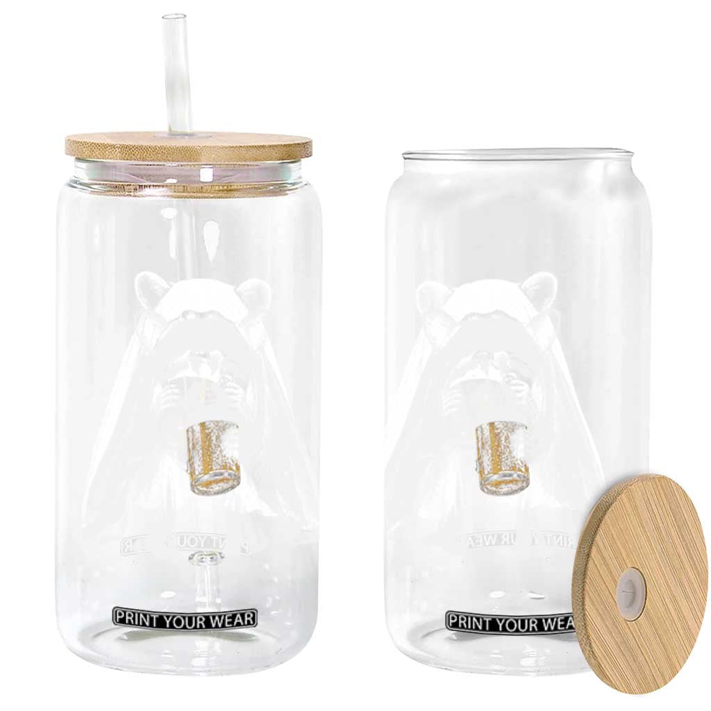 Funny Ghost Raccoon Drinking Beer Feral Halloween Glass Can