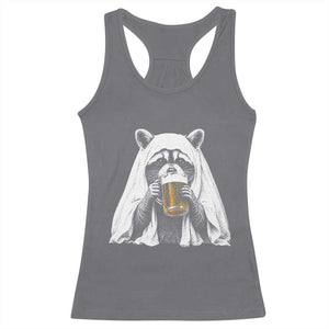 Funny Ghost Raccoon Drinking Beer Feral Halloween Racerback Tank Top
