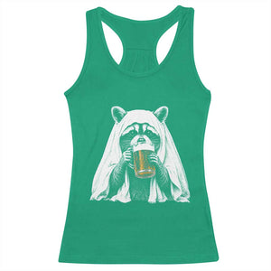 Funny Ghost Raccoon Drinking Beer Feral Halloween Racerback Tank Top