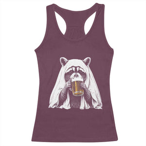 Funny Ghost Raccoon Drinking Beer Feral Halloween Racerback Tank Top