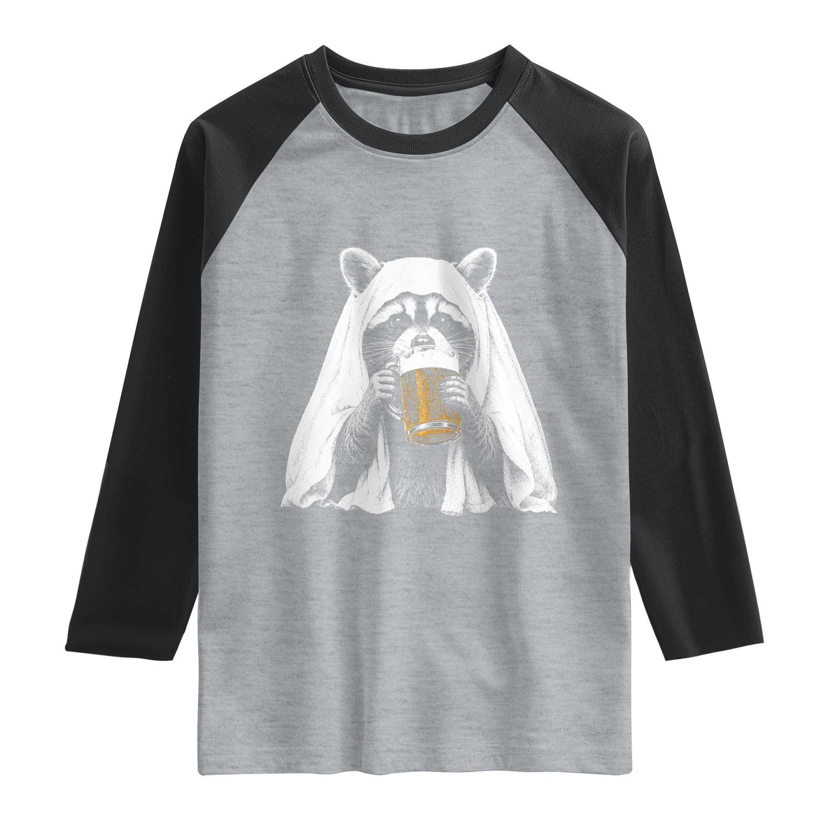 Funny Ghost Raccoon Drinking Beer Feral Halloween Raglan Shirt