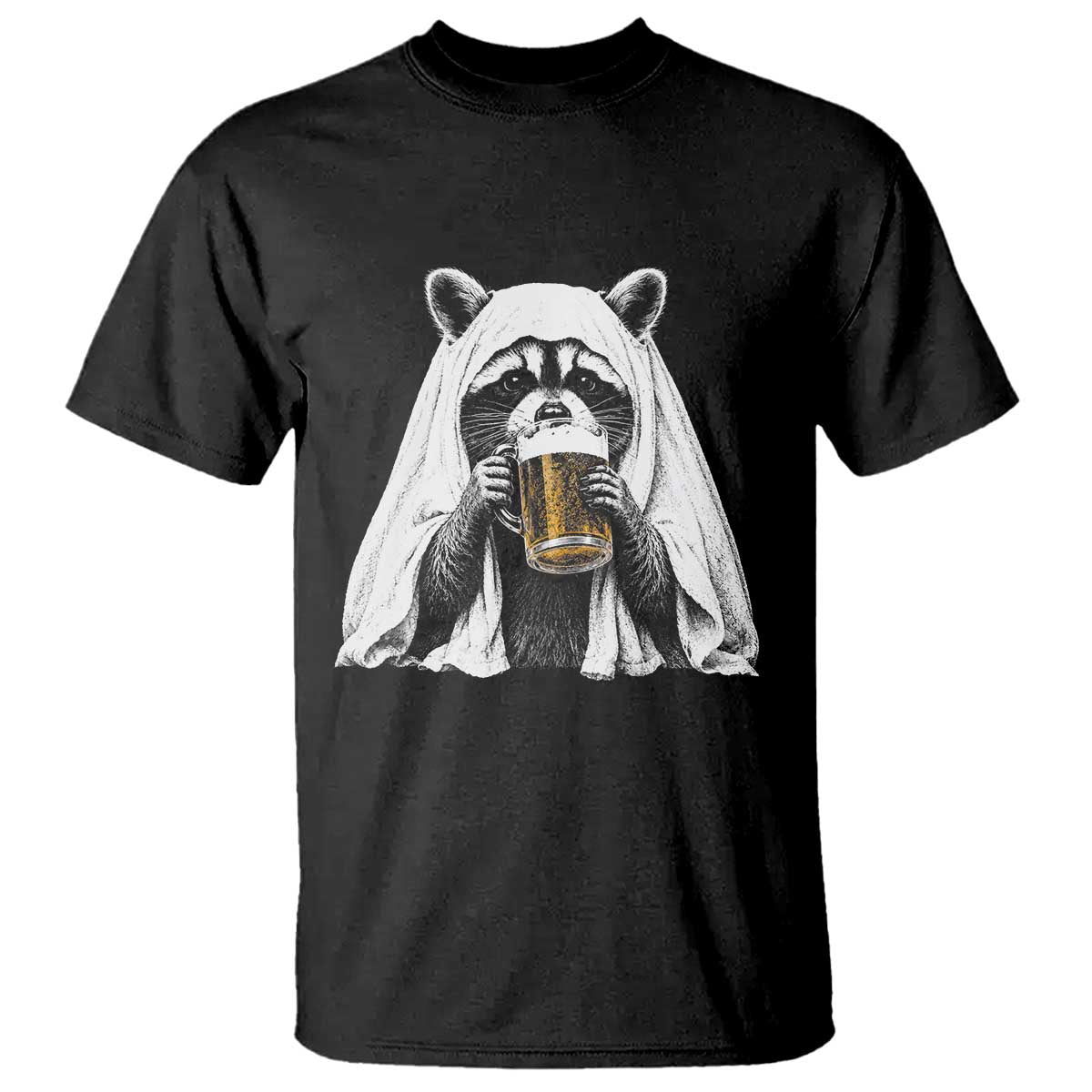 Funny Ghost Raccoon Drinking Beer Feral Halloween T Shirt