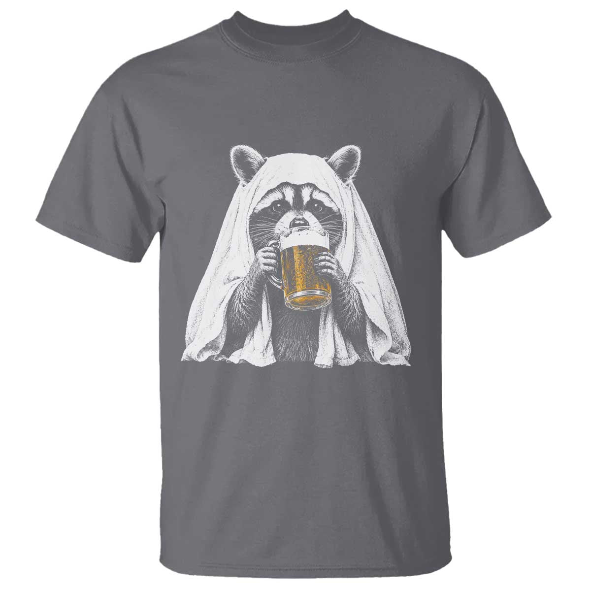 Funny Ghost Raccoon Drinking Beer Feral Halloween T Shirt