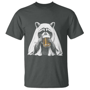 Funny Ghost Raccoon Drinking Beer Feral Halloween T Shirt