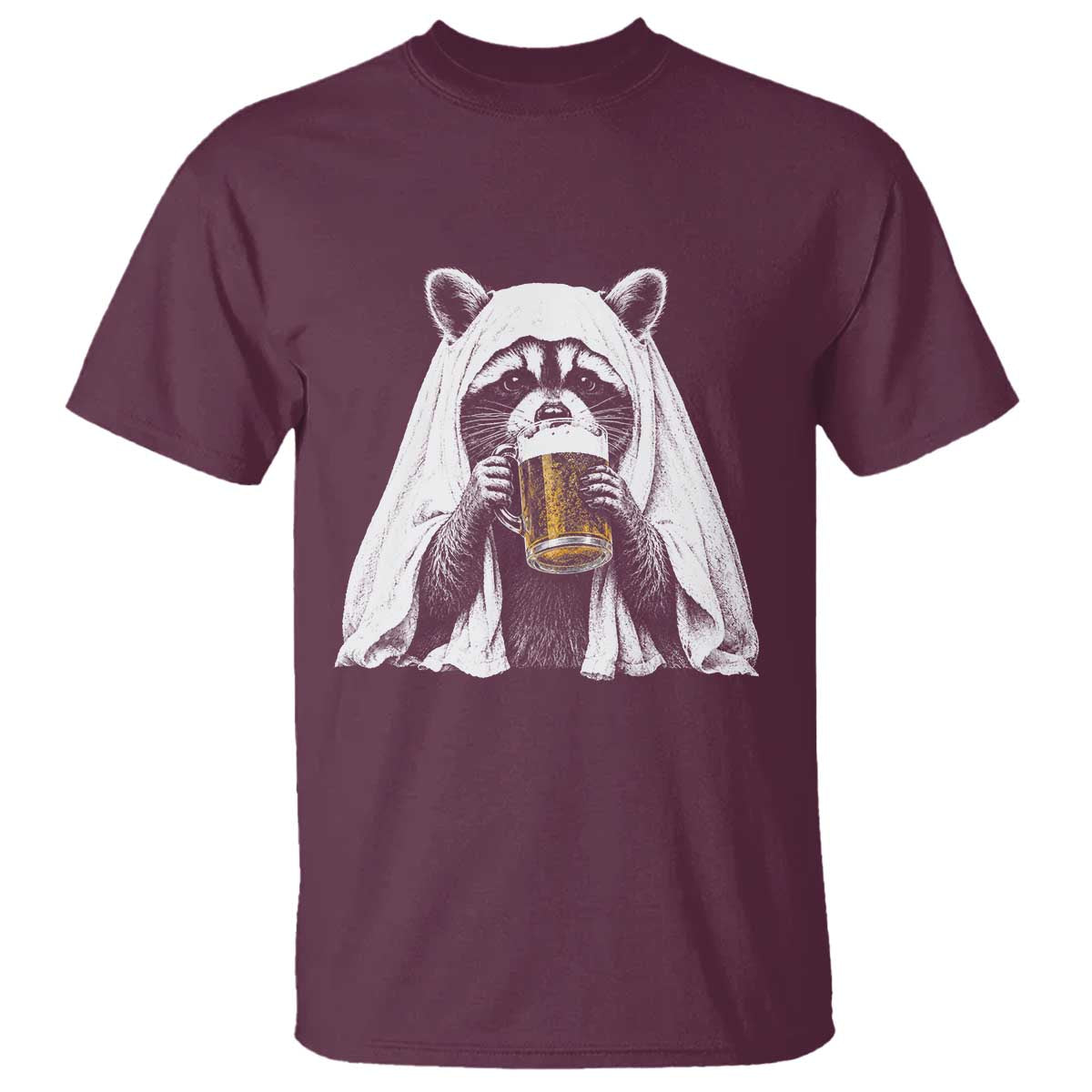 Funny Ghost Raccoon Drinking Beer Feral Halloween T Shirt