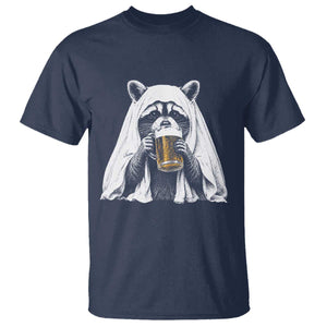 Funny Ghost Raccoon Drinking Beer Feral Halloween T Shirt