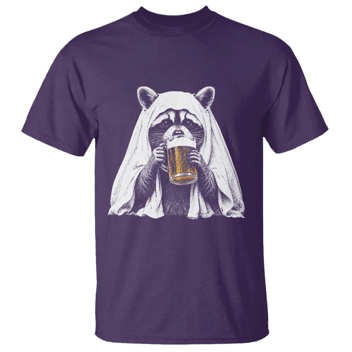 Funny Ghost Raccoon Drinking Beer Feral Halloween T Shirt