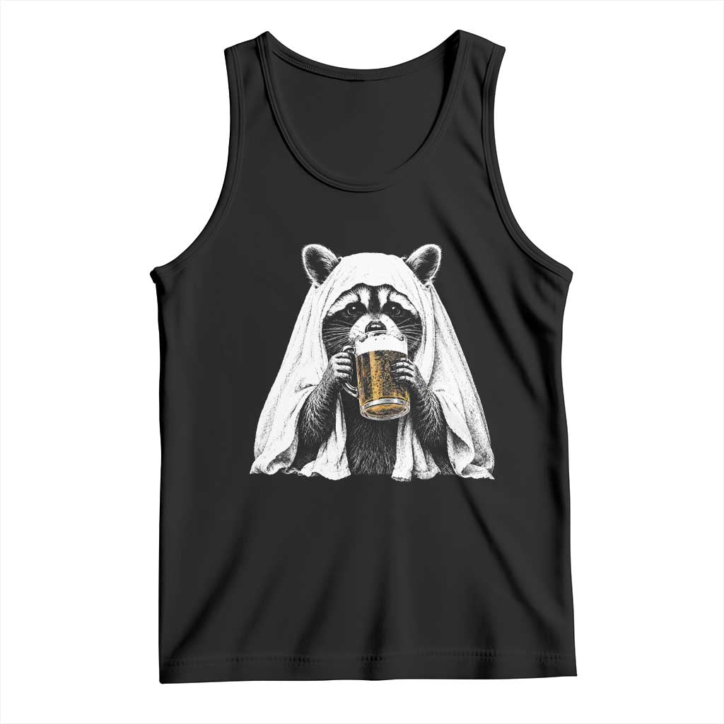Funny Ghost Raccoon Drinking Beer Feral Halloween Tank Top