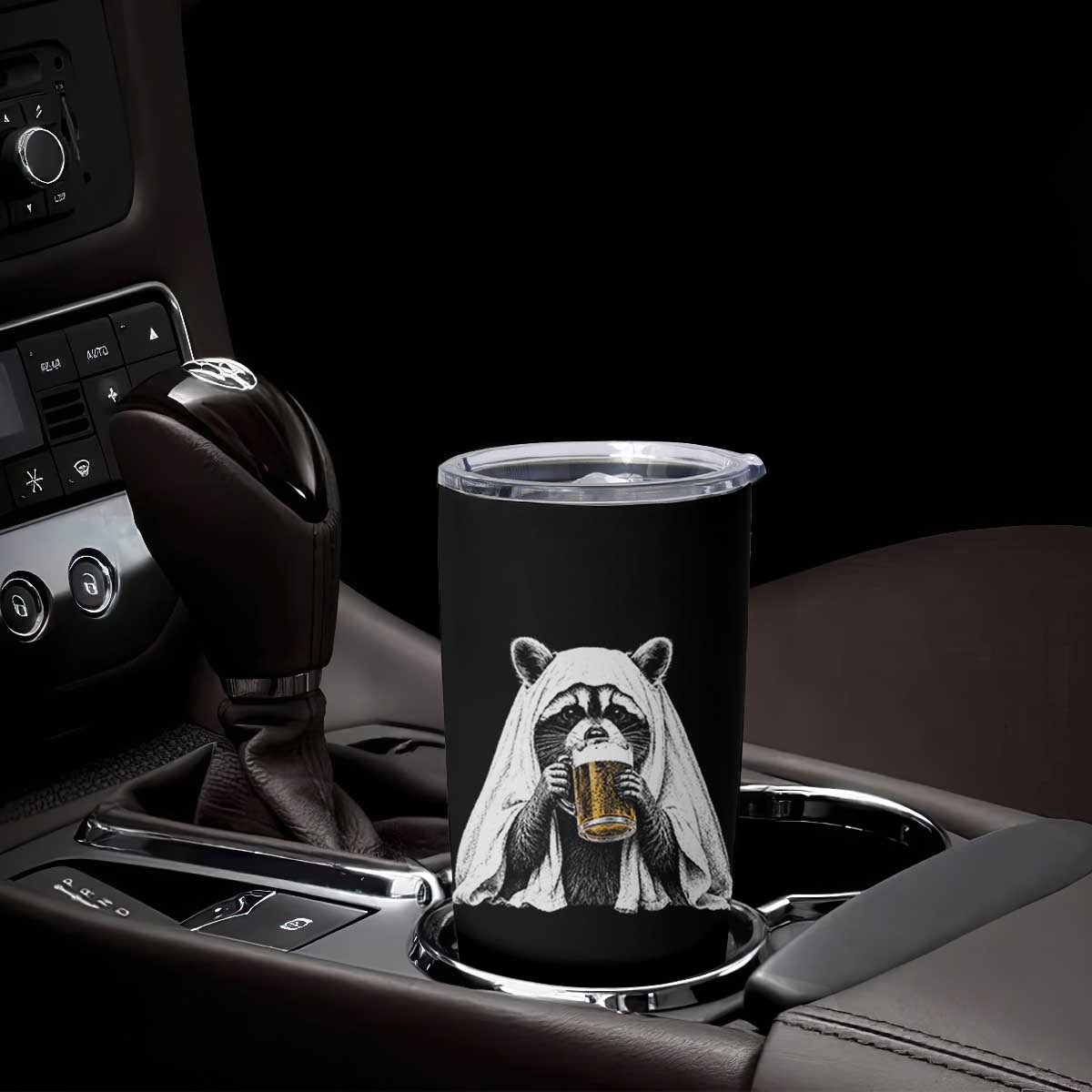 Funny Ghost Raccoon Drinking Beer Feral Halloween Tumbler Cup