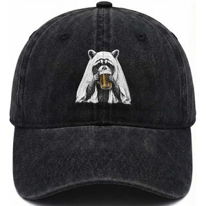 Funny Ghost Raccoon Drinking Beer Feral Halloween Washed Cotton Baseball Cap