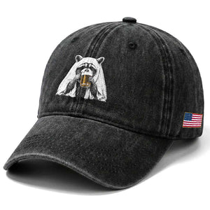 Funny Ghost Raccoon Drinking Beer Feral Halloween Washed Cotton Baseball Cap