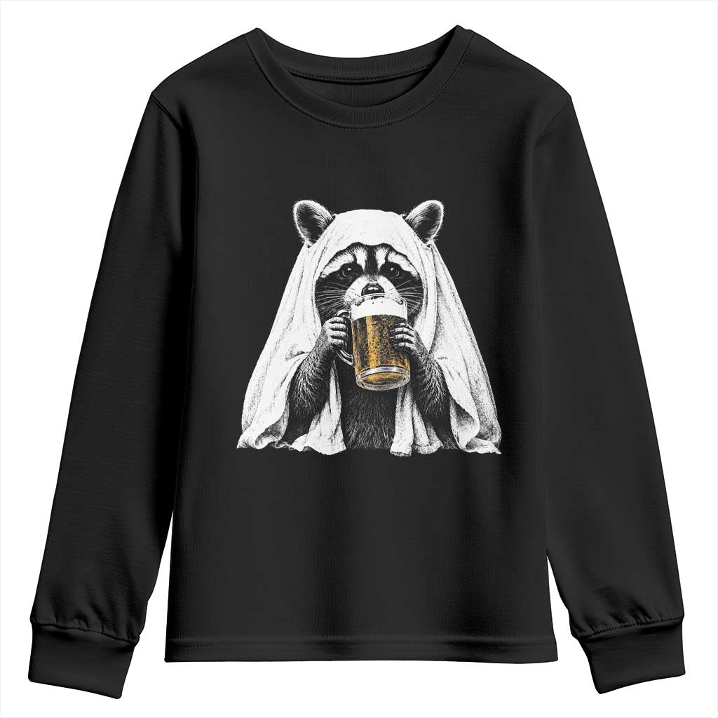 Funny Ghost Raccoon Drinking Beer Feral Halloween Youth Sweatshirt