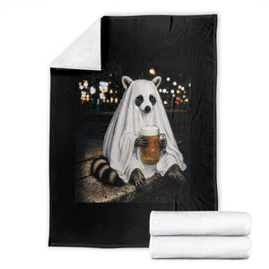 Funny Ghost Raccoon Drinking Beer Feral Halloween Gift Throw Blanket