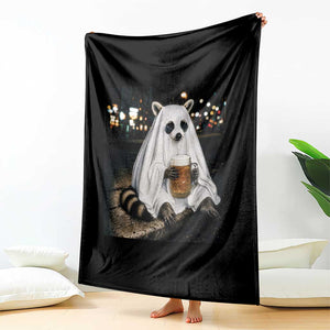 Funny Ghost Raccoon Drinking Beer Feral Halloween Gift Throw Blanket
