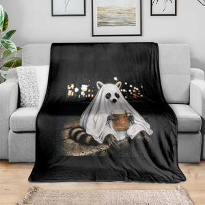 Funny Ghost Raccoon Drinking Beer Feral Halloween Gift Throw Blanket