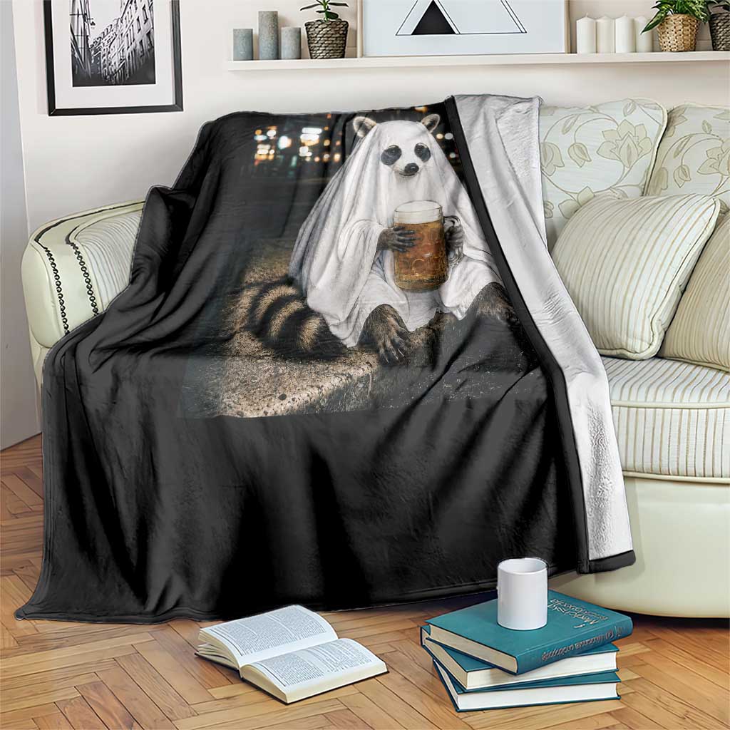 Funny Ghost Raccoon Drinking Beer Feral Halloween Gift Throw Blanket