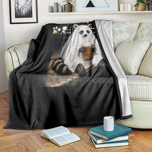 Funny Ghost Raccoon Drinking Beer Feral Halloween Gift Throw Blanket