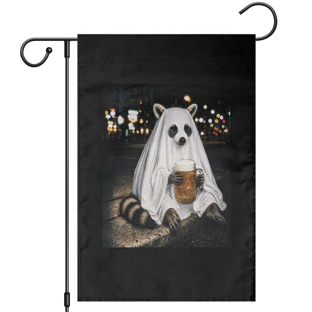 Funny Ghost Raccoon Drinking Beer Feral Halloween Gift Garden Flag