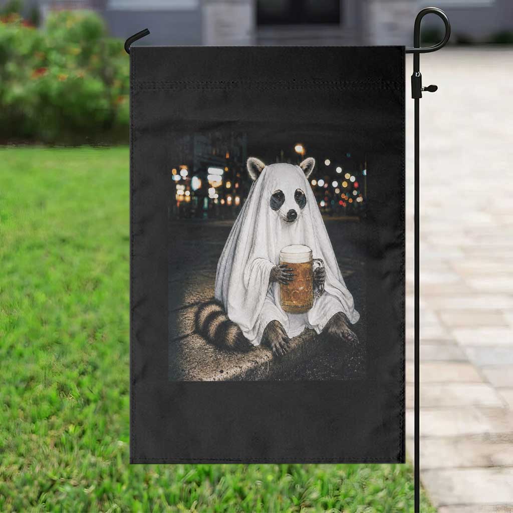 Funny Ghost Raccoon Drinking Beer Feral Halloween Gift Garden Flag