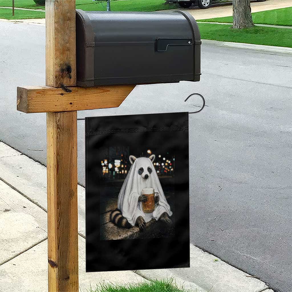 Funny Ghost Raccoon Drinking Beer Feral Halloween Gift Garden Flag